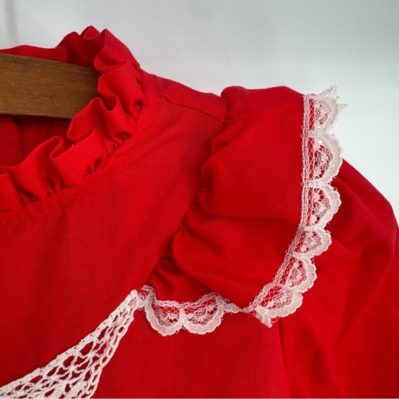 Vintage Disney Winnie the Pooh Red Long Sleeve Ruffle Lace Bow Tie Dress Size 6X - Picture 4 of 12